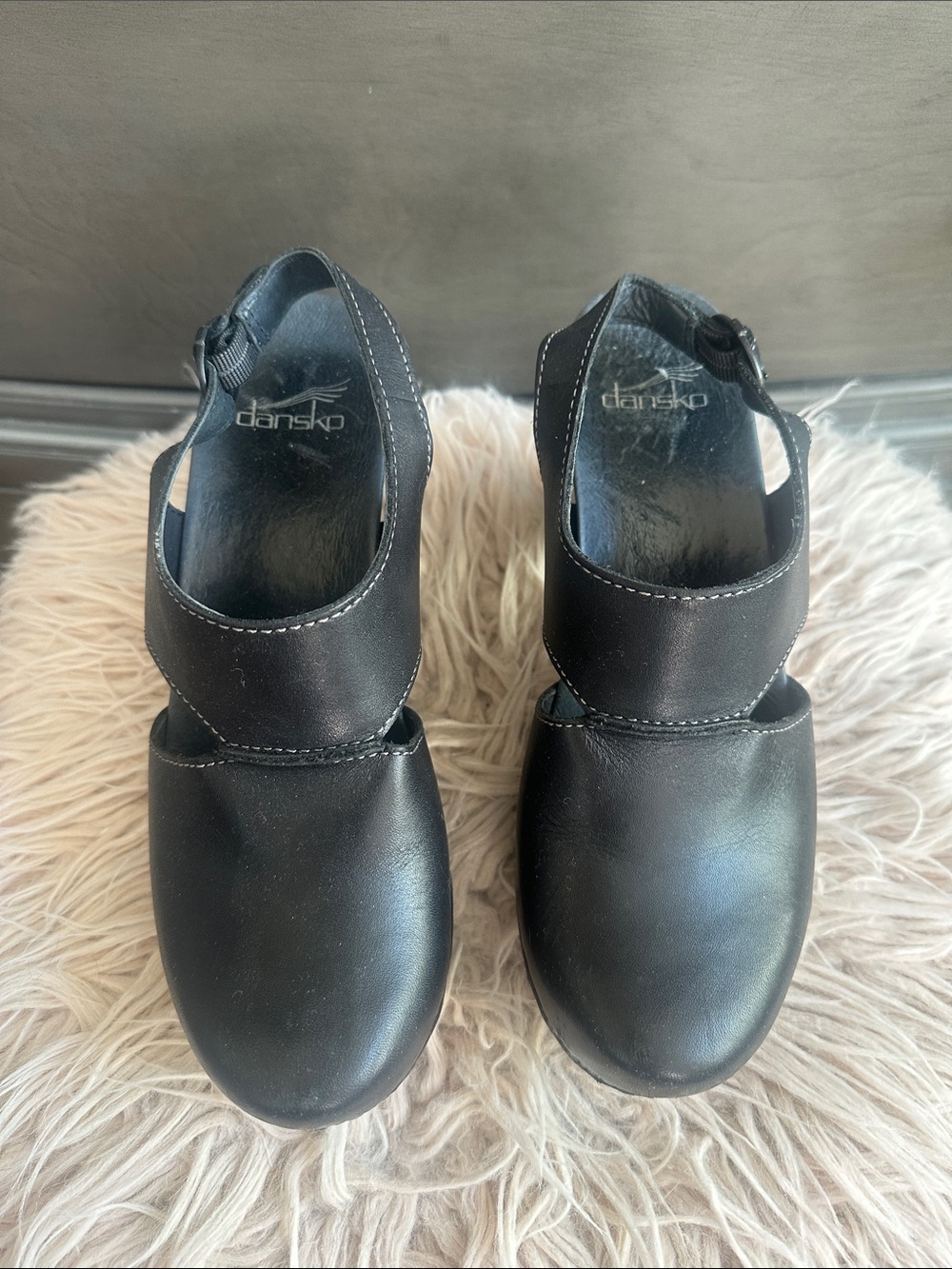 Dansko Black Leather Mary Jane Clogs